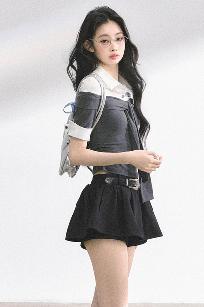 フレンチレディーウエストスリミングショートトップス