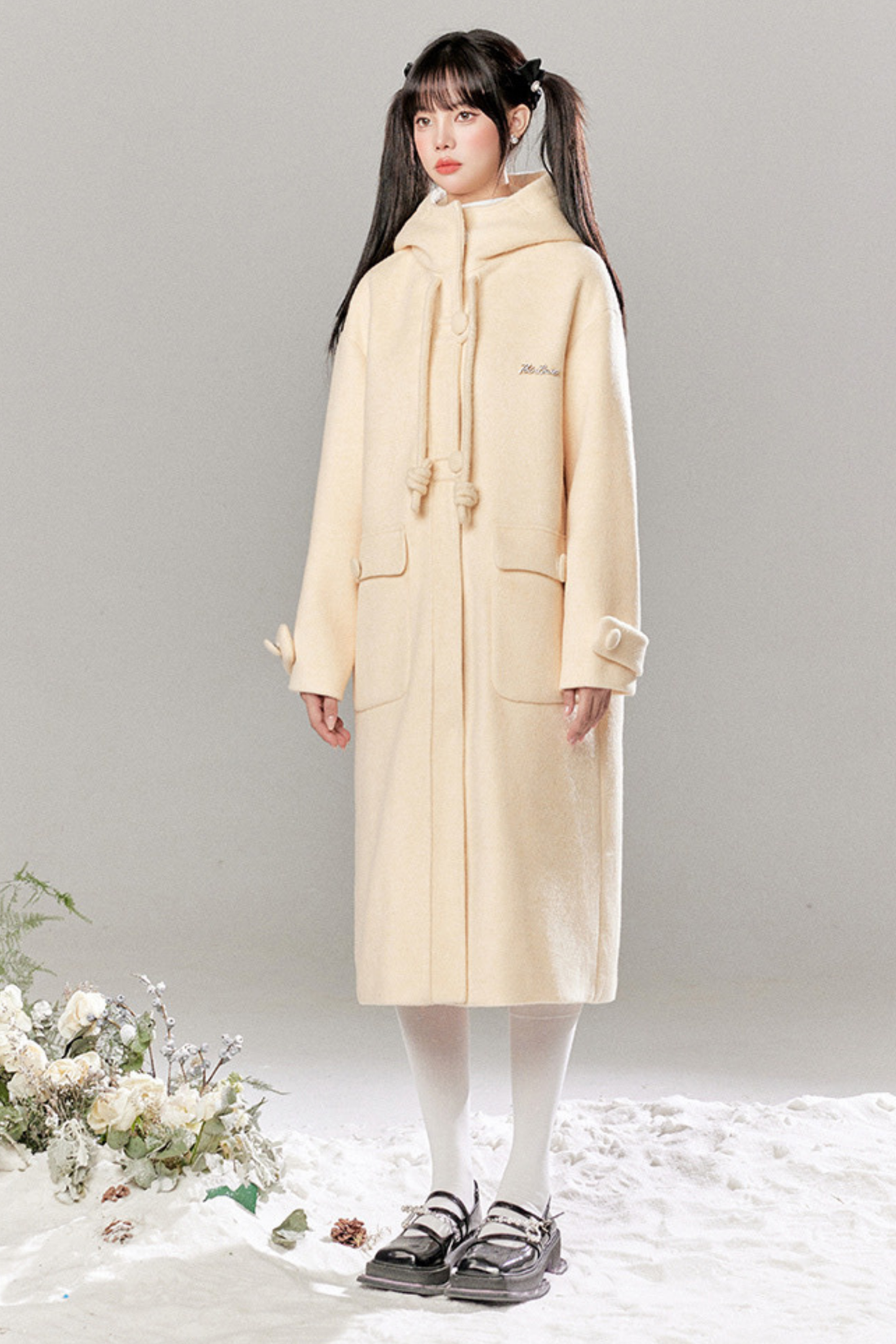 French Single Brest Food Long Wool Coat