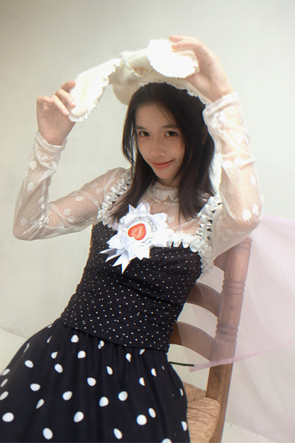 Cherry Jacquard Turtleneck Top