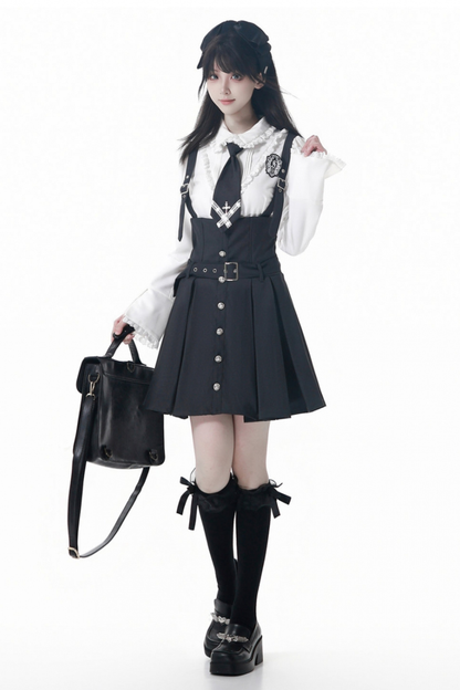 College Jacket + Suskirt + Blouse + Tie