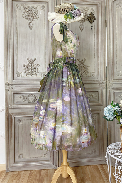 マーブルリゾートシフォンプリントドレス