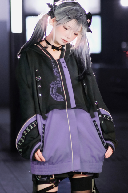 【天使界隈】サイバーテクノロジージャケット+ショートパンツ+レッグカバー