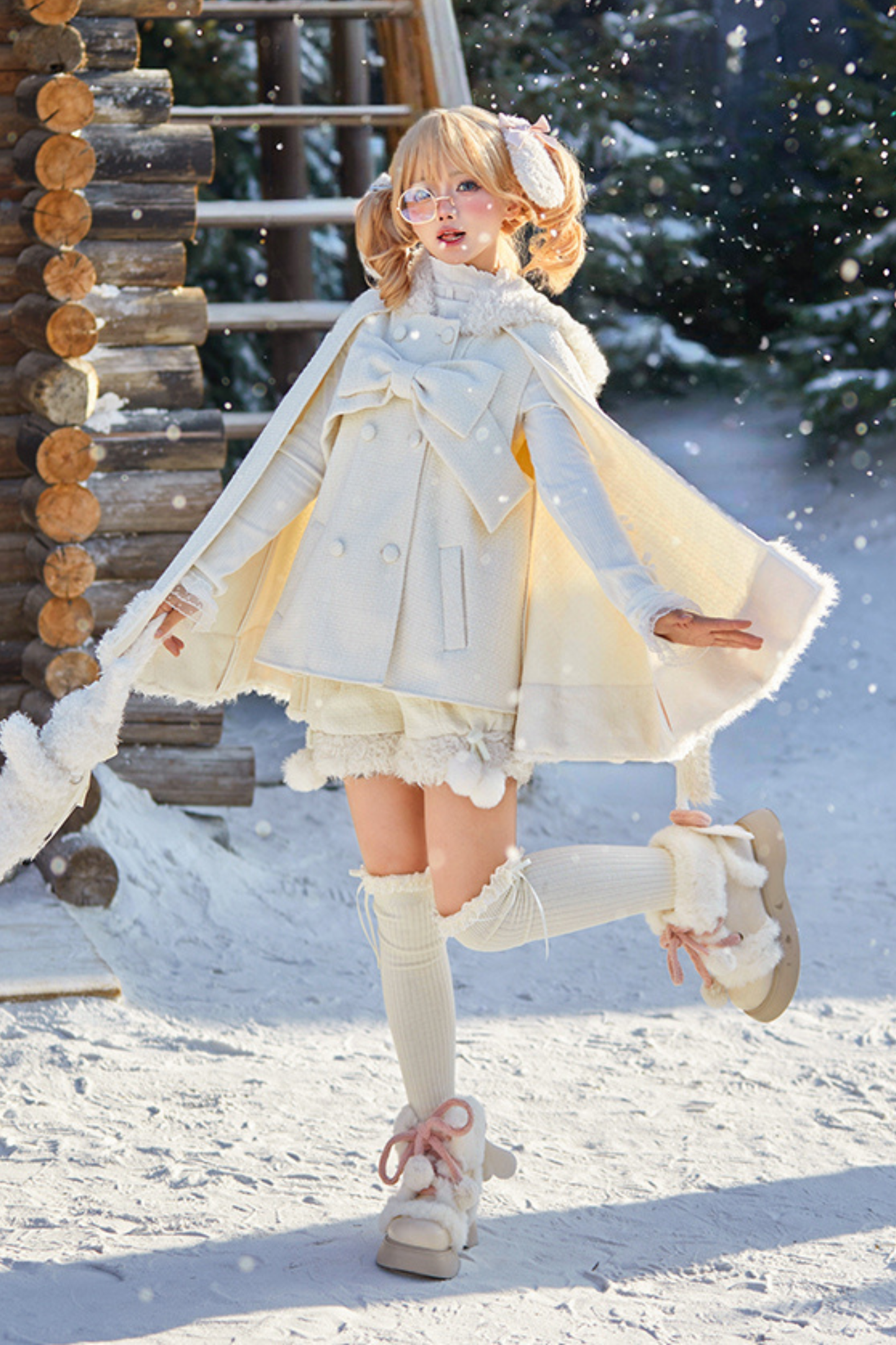 アニマルツイードコート＋ボアショートパンツ