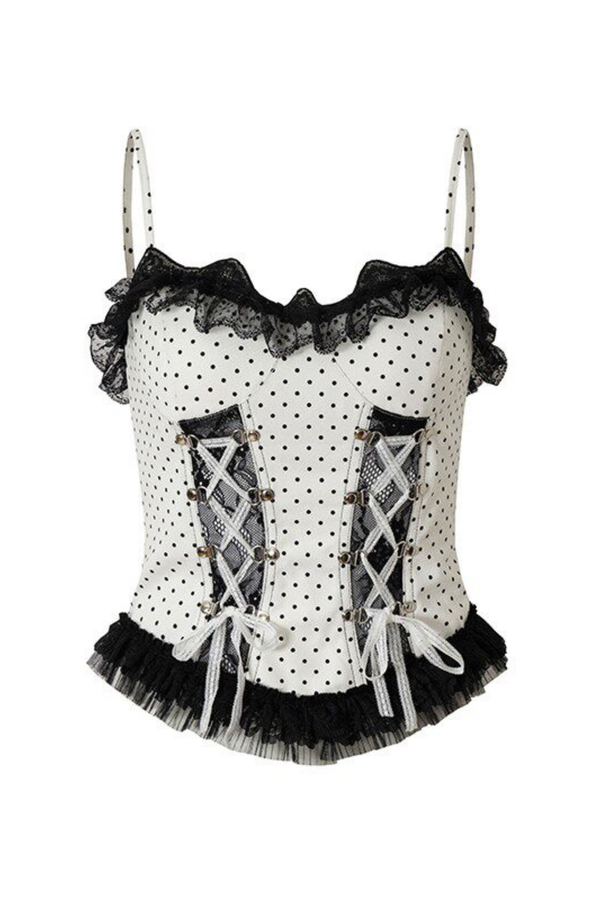 ダークパンクドットレースアップキャミソール