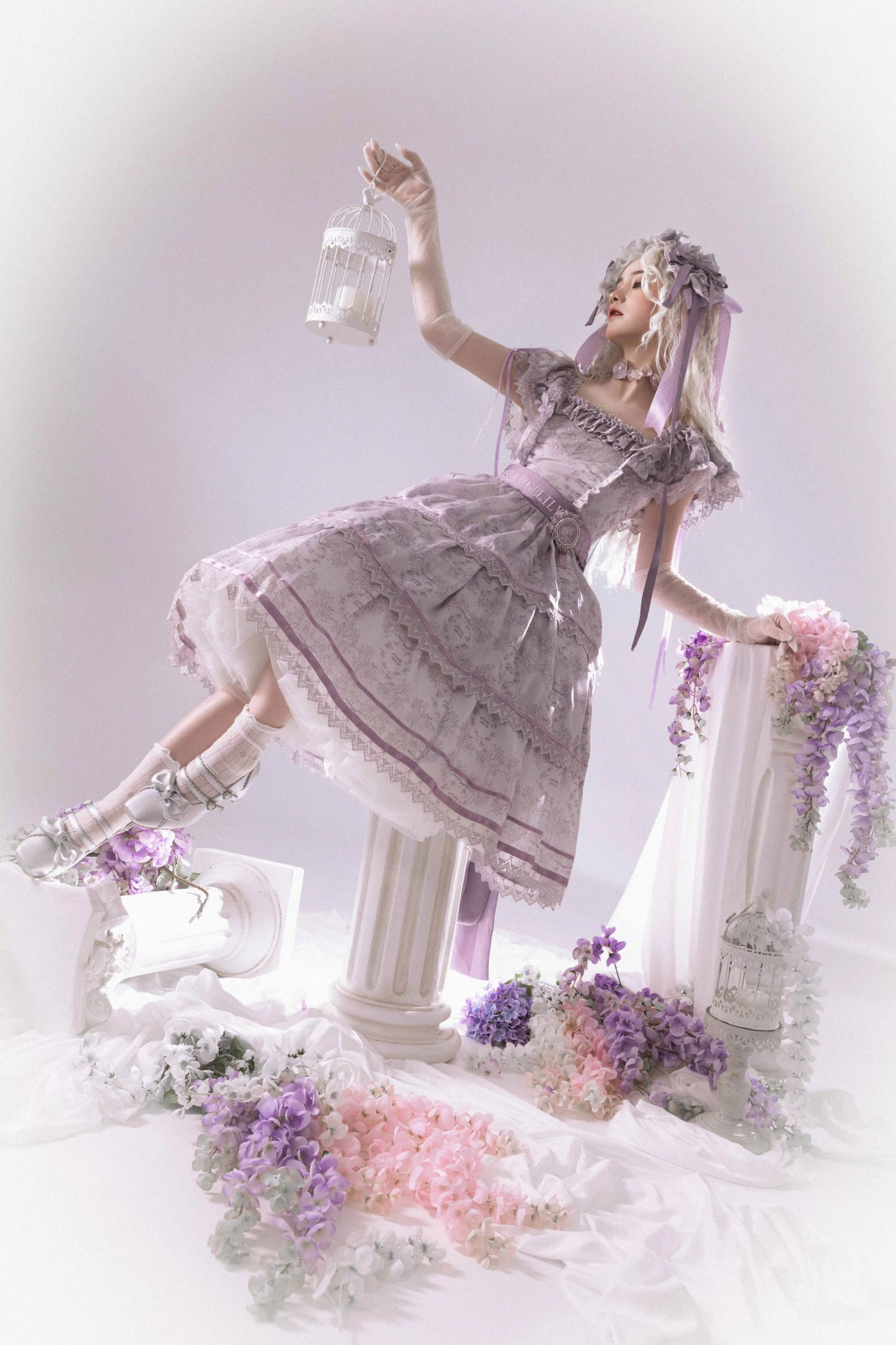 French Elegance Floral Lolita Dress + Badge + Headband + Headband