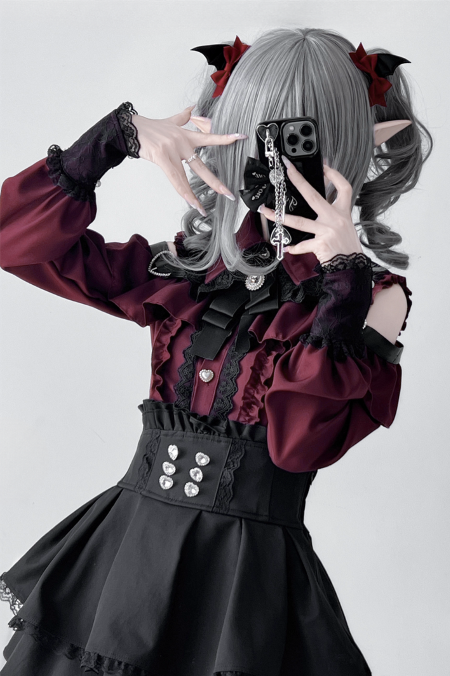 [Deadline for reservations: October 15] Open Shoulder Heart Leather Strap Ruffle Ribbon Shirt