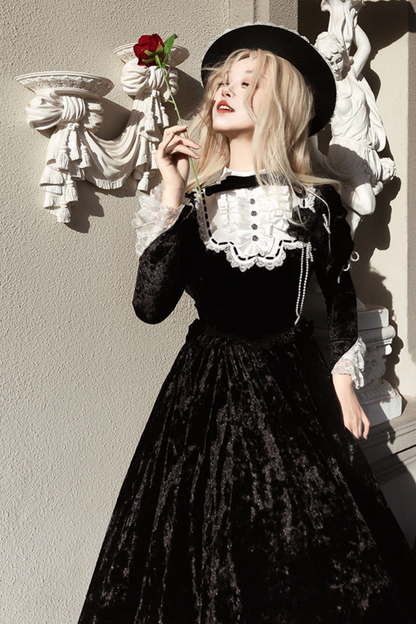Dark Gothic Velvet Lolita Dress + Cloak + Hat
