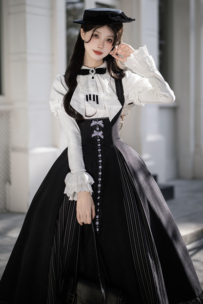 Six Sweet Lolita Flare Jumper Skirt + Top + Hat + Ribbon + Collar