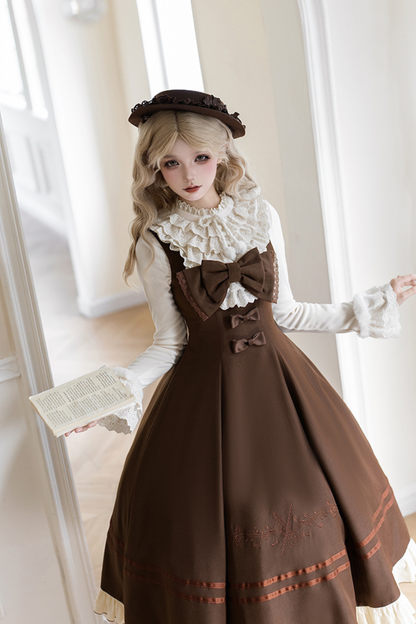 ツインフリルドールジャンパースカート+トップス+リボン+ハット