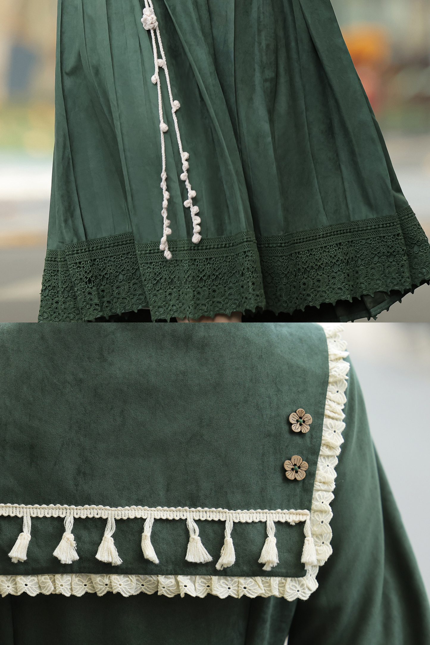 Dark green retro dress + vest