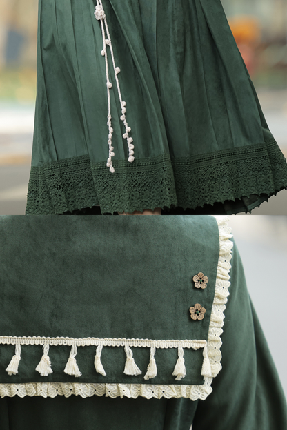Dark green retro dress + vest