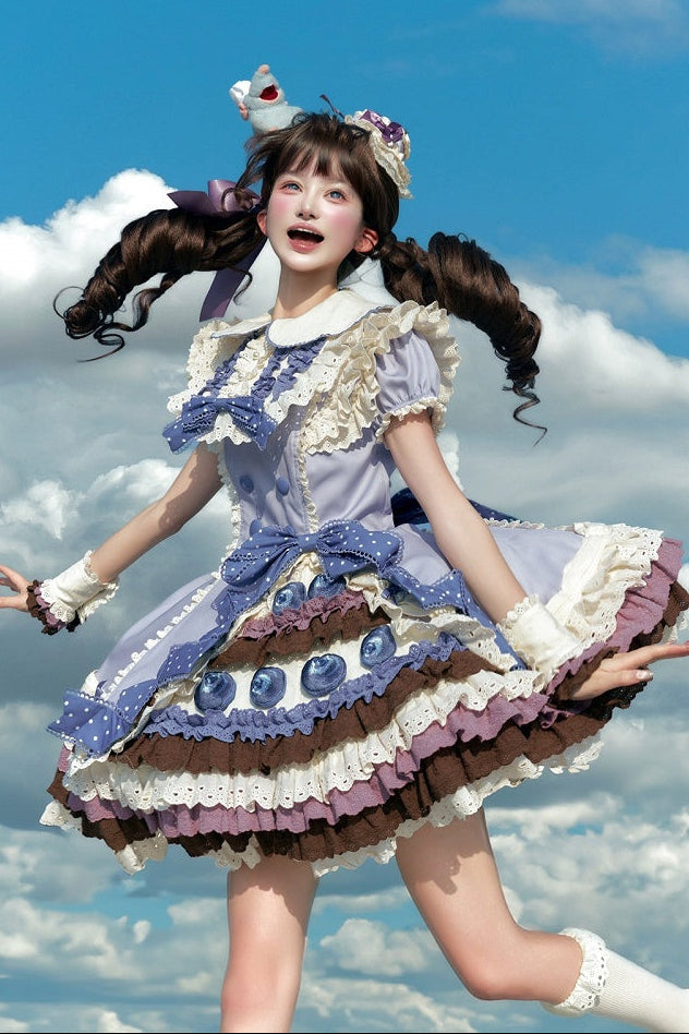 【8月8日予約締切】ブルーベリーカフェロリータOPドレス（ショート・ロング）＋エプロン＋ケーキミニハット