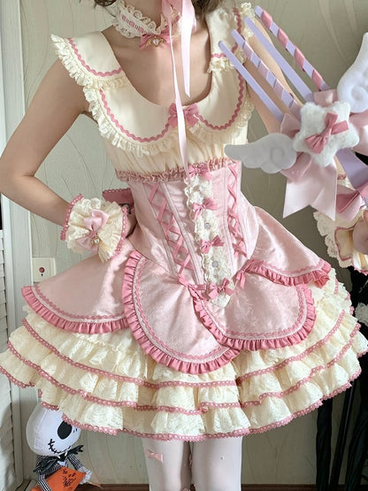 【12月17日予約締切】ピンクフローラルスイートロリータティアードドレス＋うさ耳ボンネット＋アクセサリー