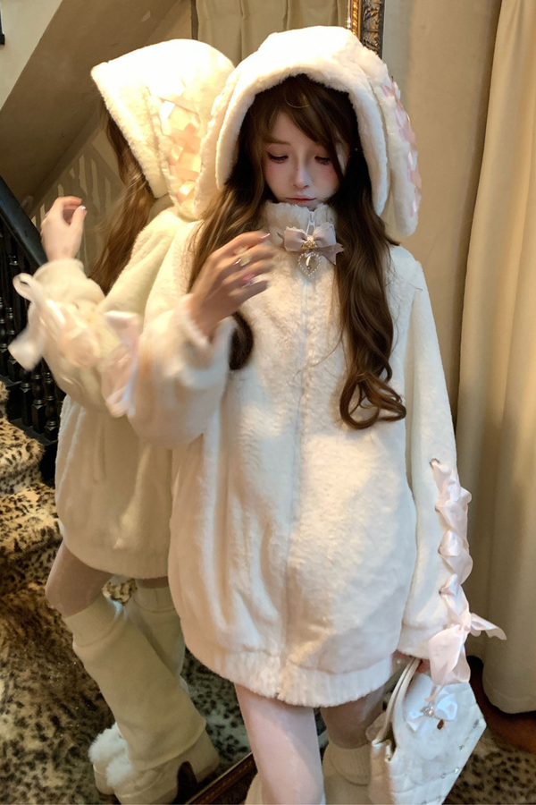 リボンバニーフードジップアップジャケット