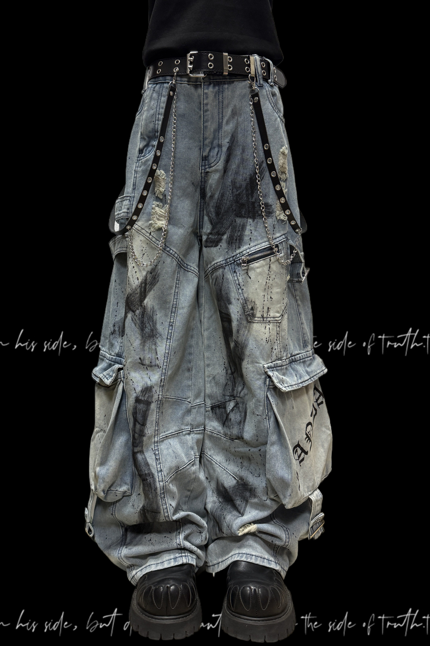 グラフィティデニムカーゴパンツ+ベルト