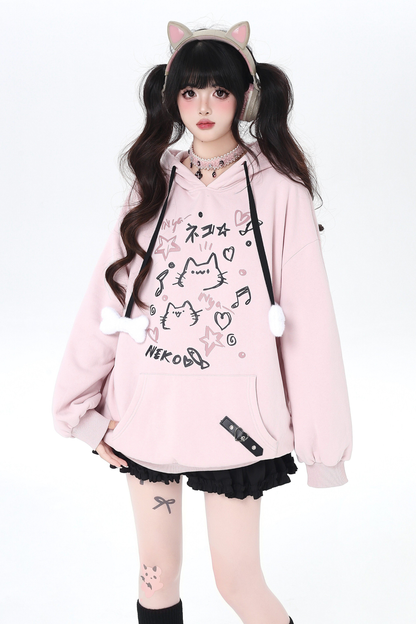 Cat Graffiti Fleece Hoodie