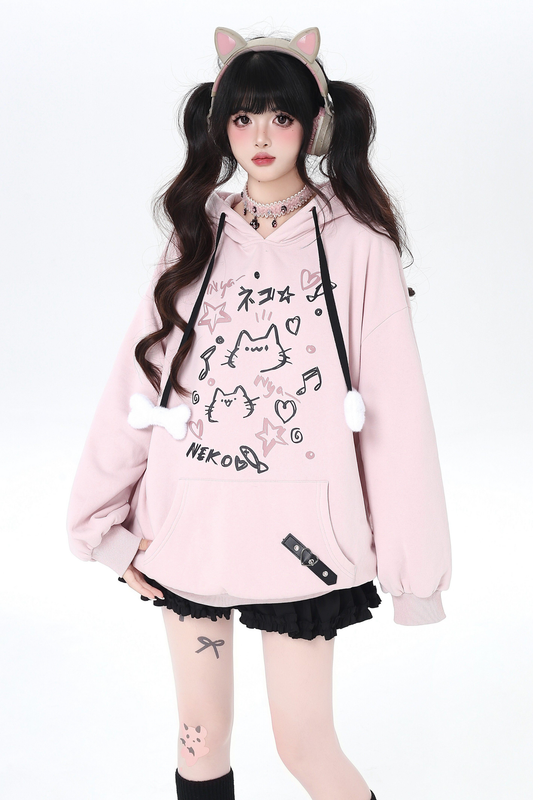 Cat Graffiti Fleece Hoodie