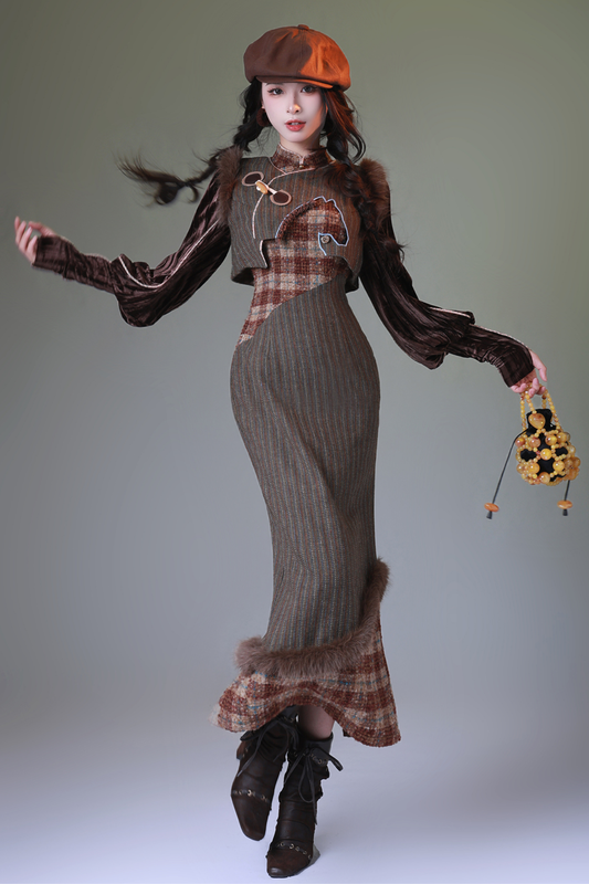 チェックレトロガーリーロングドレス