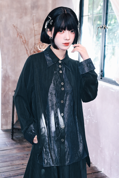 Snake design patchwork shirt