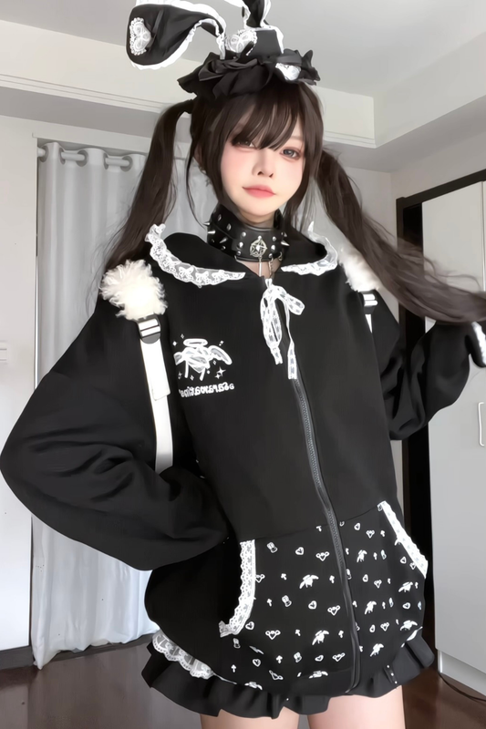 Dark Cute Lace Hooded Hoodie