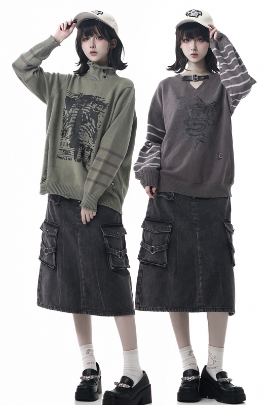 ストライプパッチワークデザインセーター