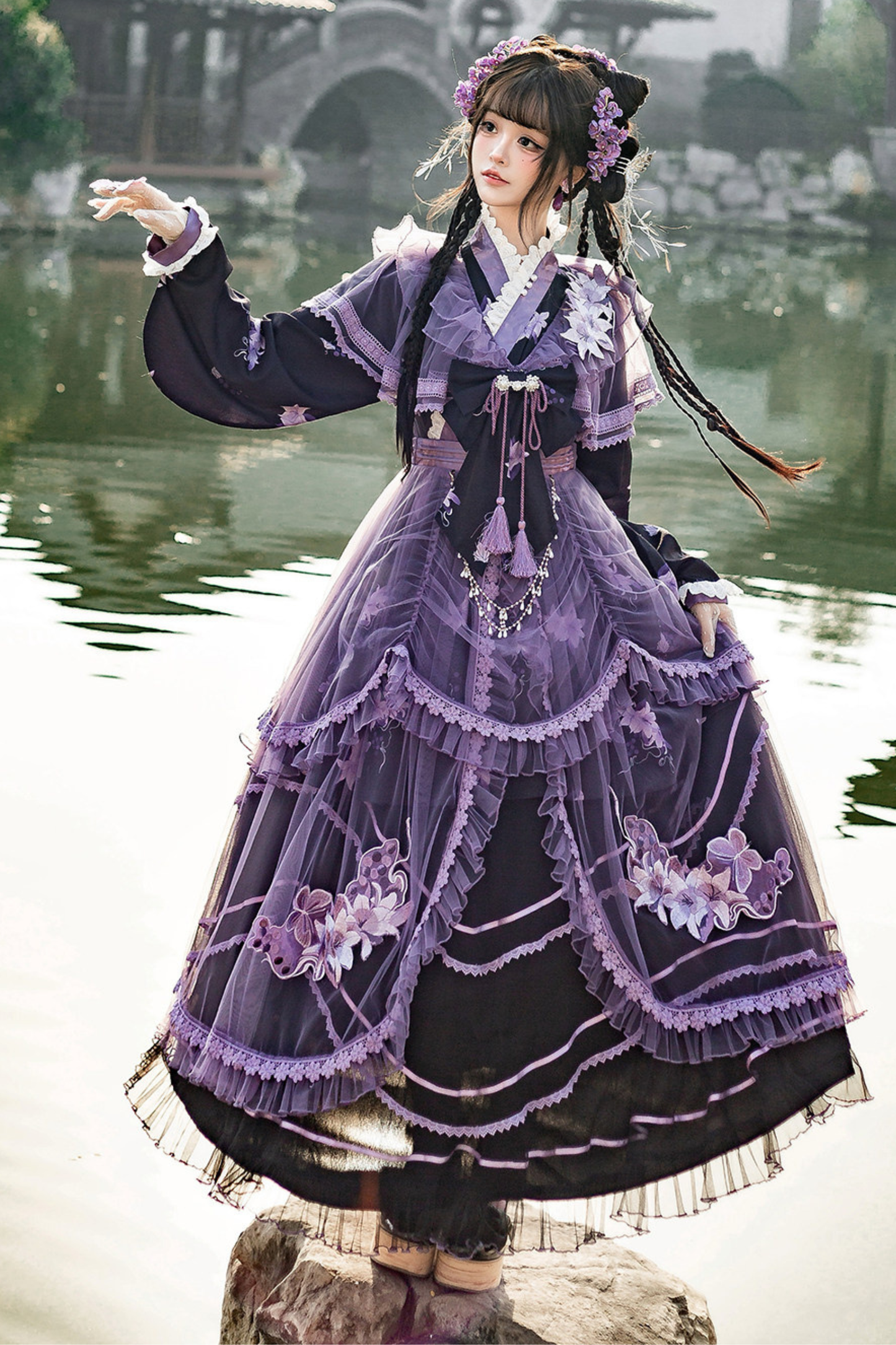 ダークチャイナクロスカラードレス+オーバードレス+スカート