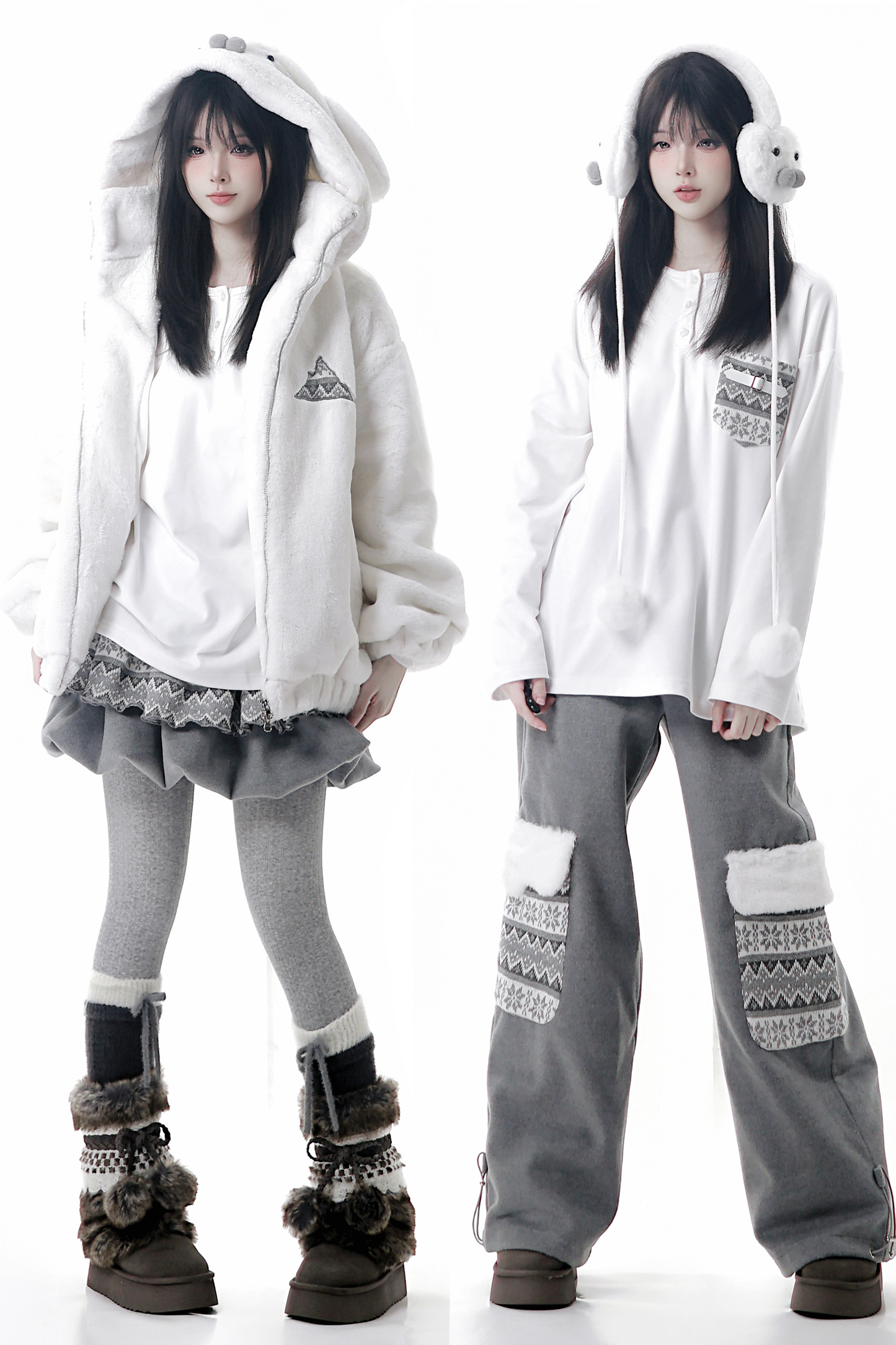 ファーベルベットコート+トップス+パンツ+スカート