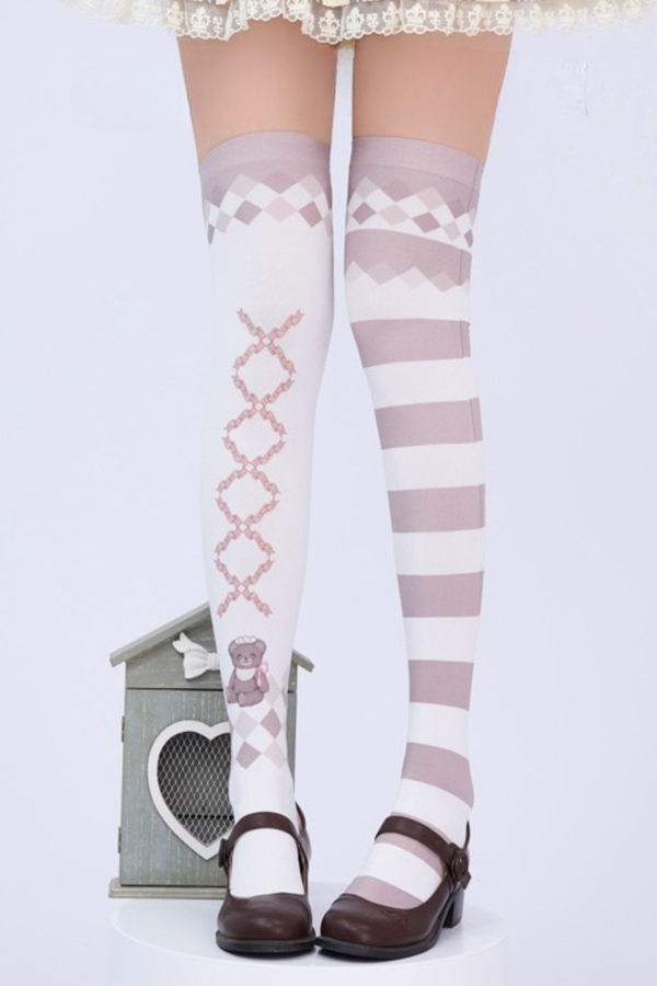 ボーダーアシメキュートロリータタイハイソックス