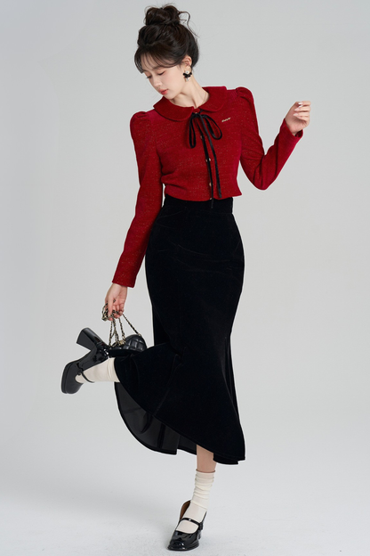 フレンチラメニットトップス+マーメイドスカート