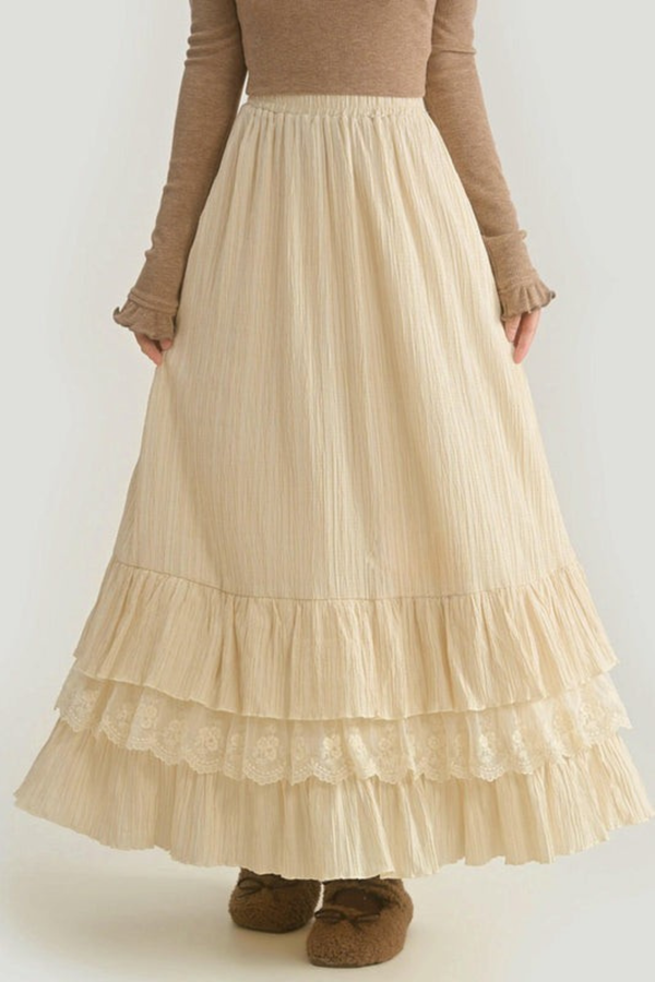レイヤードレースハイウエストスカート