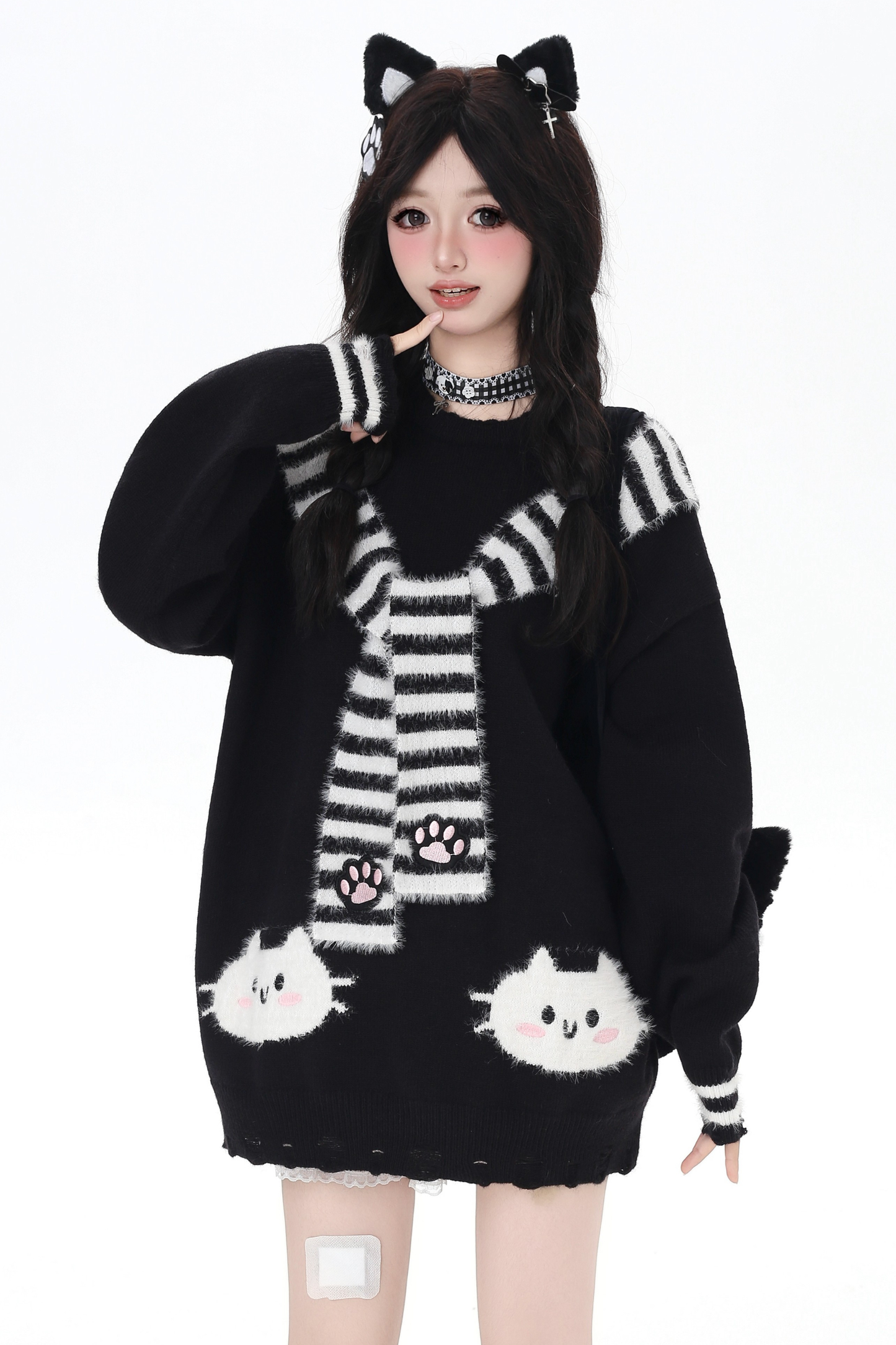 フェイクマフラーキャットルーズニット