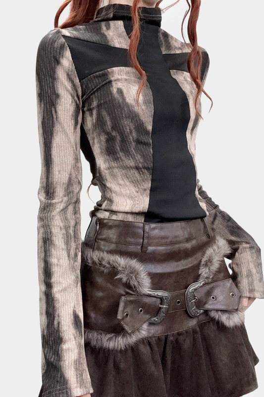 Amerikanisches Vintage Dunkles Gothic Kreuz Hoher Kragen Oberteil