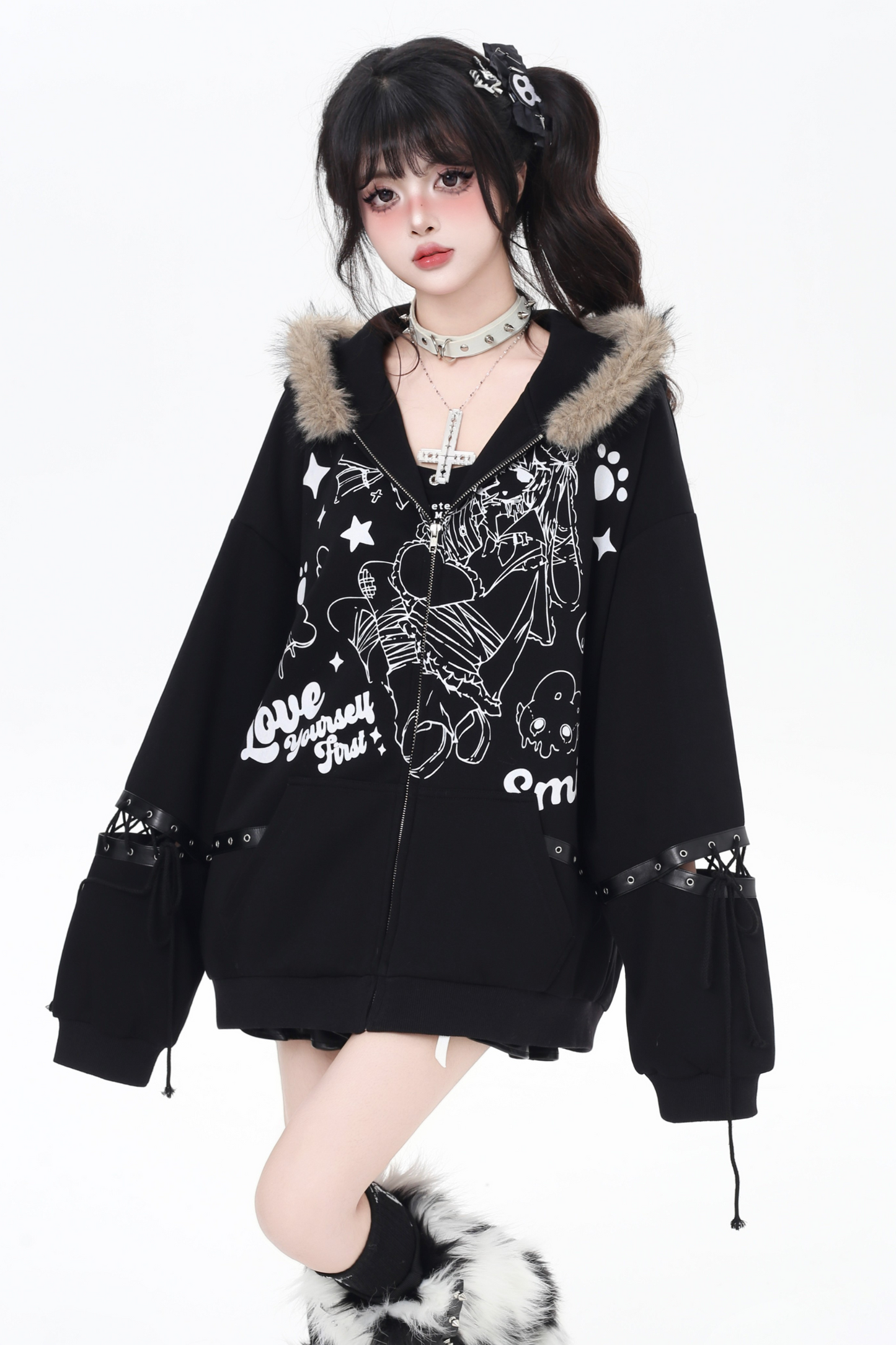 American Fur Hooded Loose Punk Hoodie
