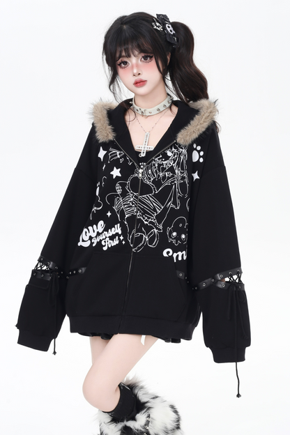 American Fur Hooded Loose Punk Hoodie