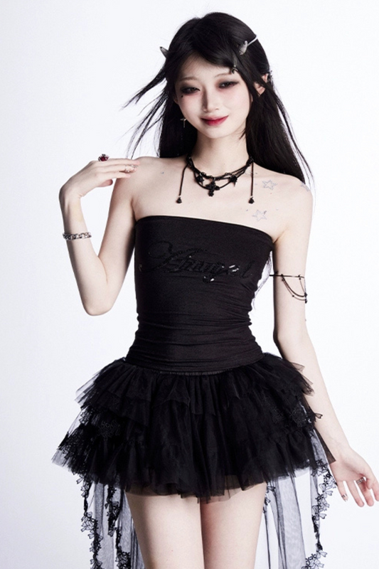 スパンコールトップス＋メッシュAラインスカート