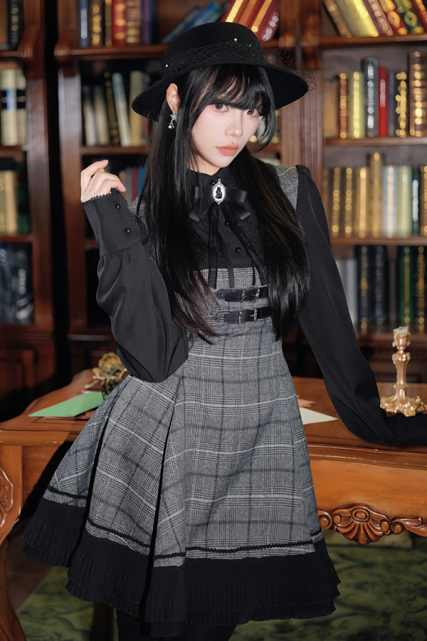 チェックベルトフレアドレス