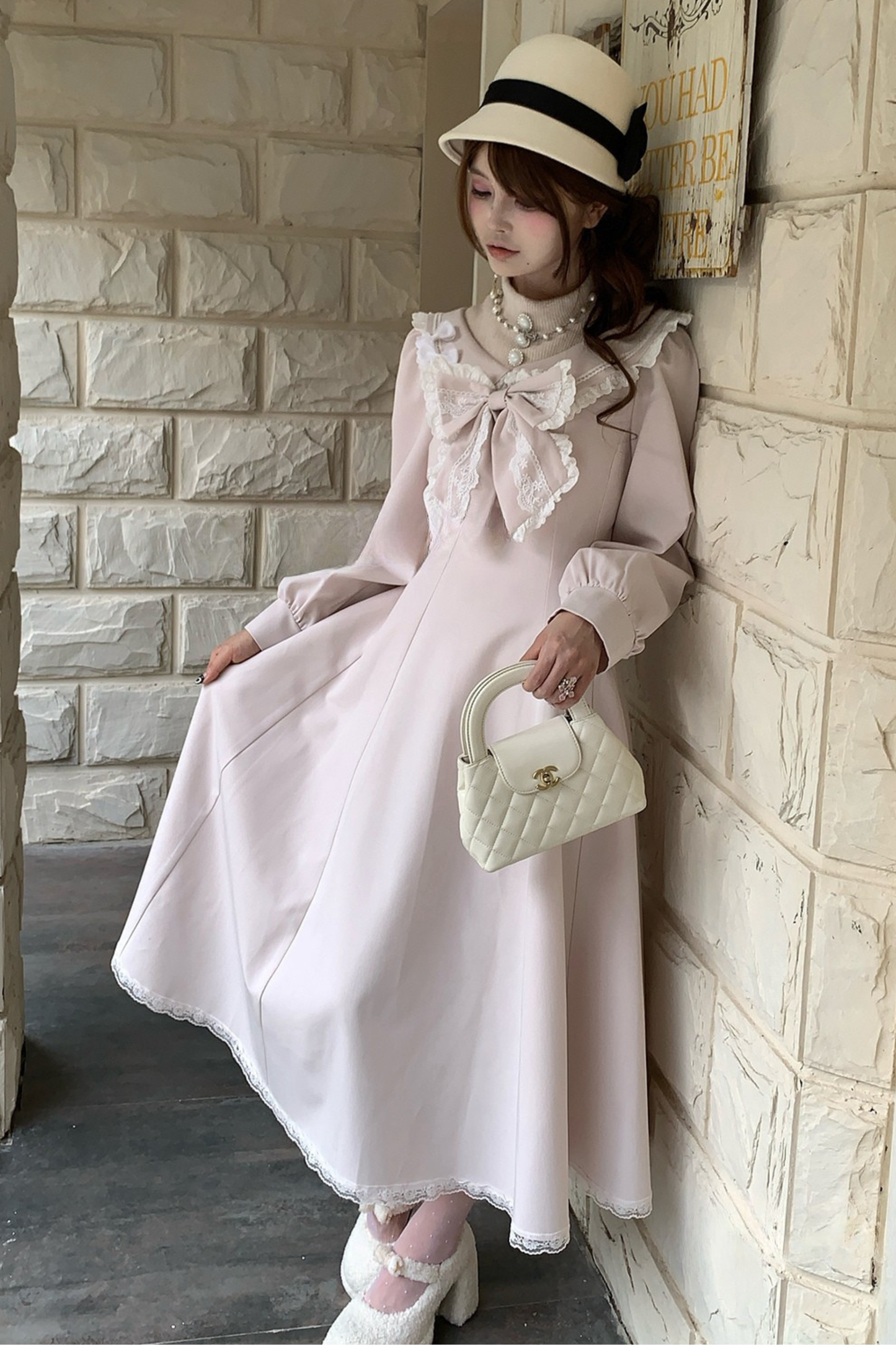 スイートリボンフレアロングドレス