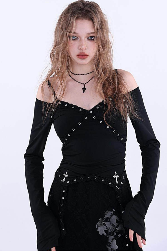 レーストリムオフショルダートップス