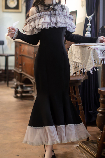 Voluminous Ruffled Off-the-shoulder Edge Fishtail Dress