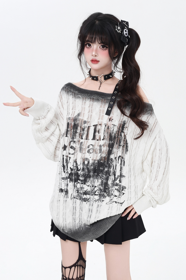 ダークグラデーションオフショルダートップス