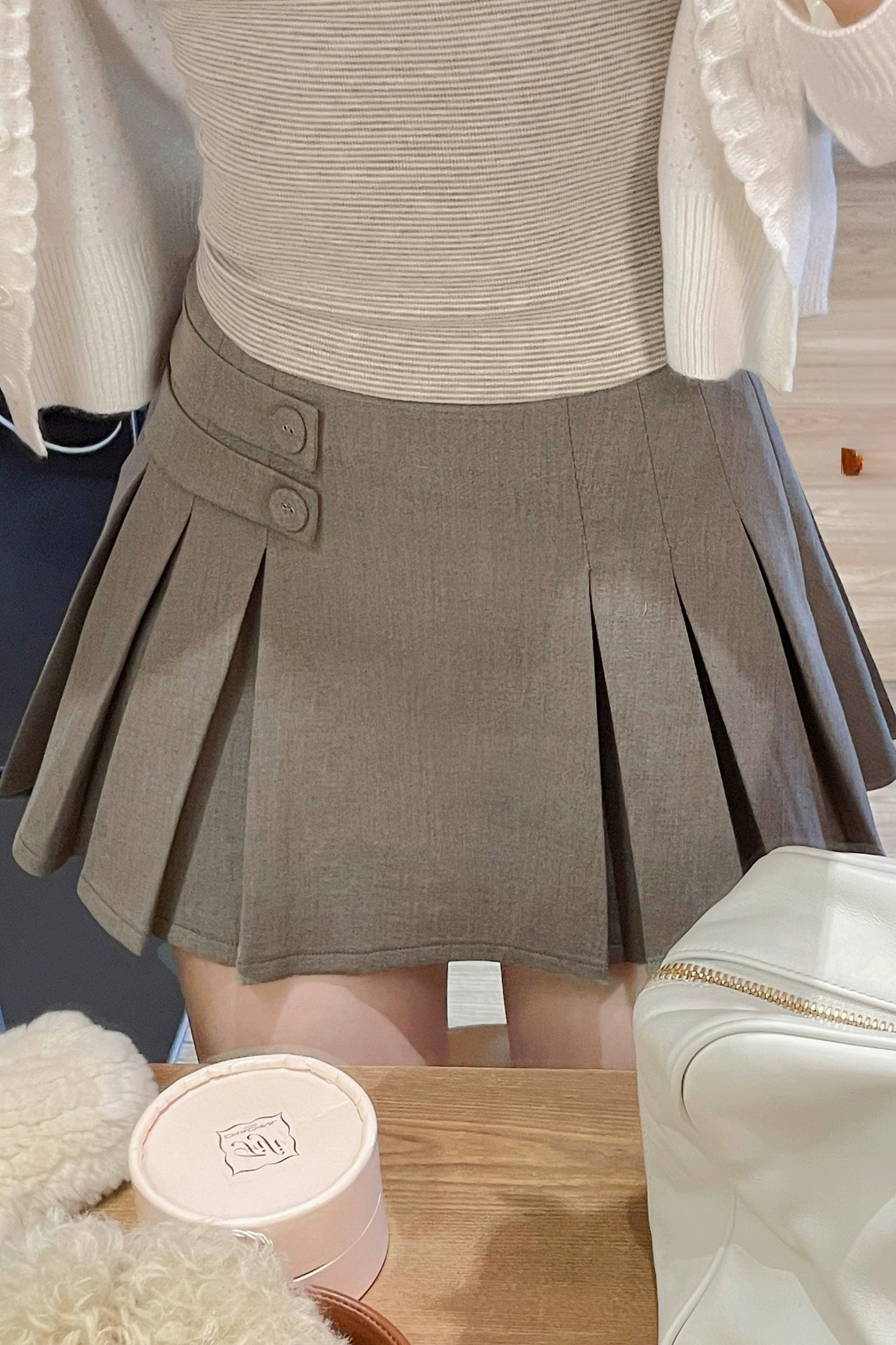 Wool High Waist Slim Double Pleated Skirt