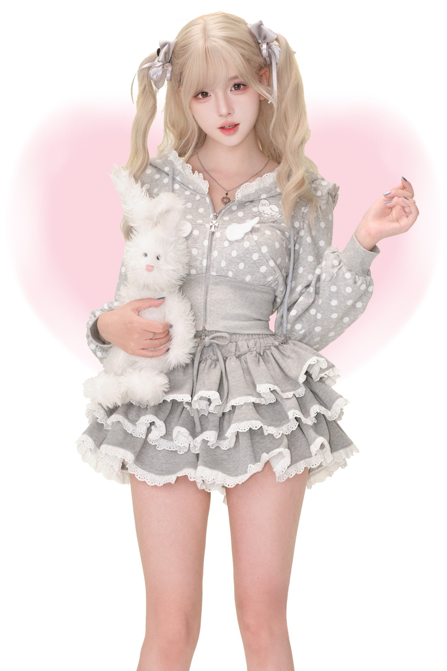 ドットバニーフードパーカー+ケーキスカート