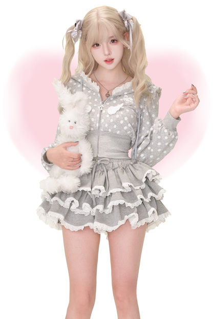 ドットバニーフードパーカー+ケーキスカート