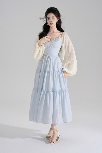 Romantic French Long Dress + Short Cardigan