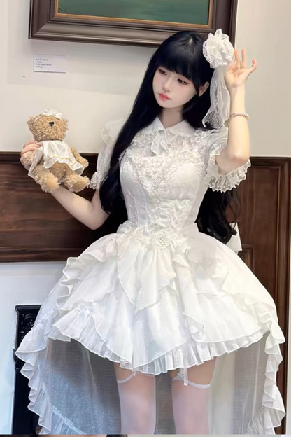 ホワイトムーンフィッシュボーンライトプリンセスロリータドレス