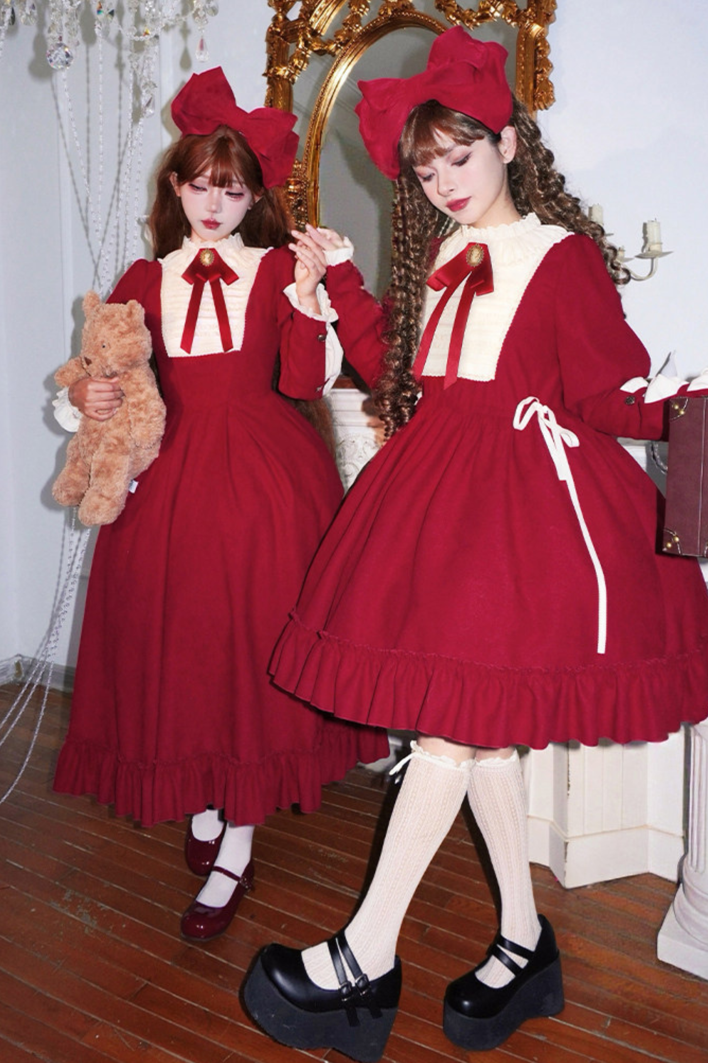 レースラッフルロリータドレス+リボン