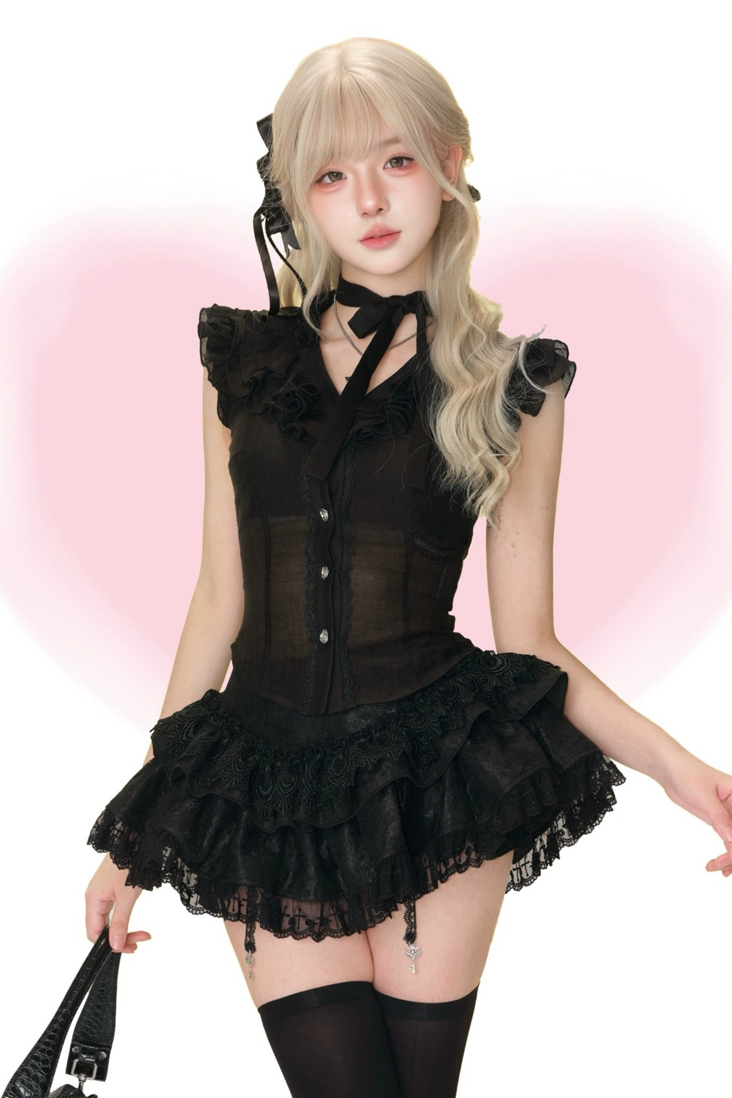 ダークシアーノースリーブトップス+ケーキスカート