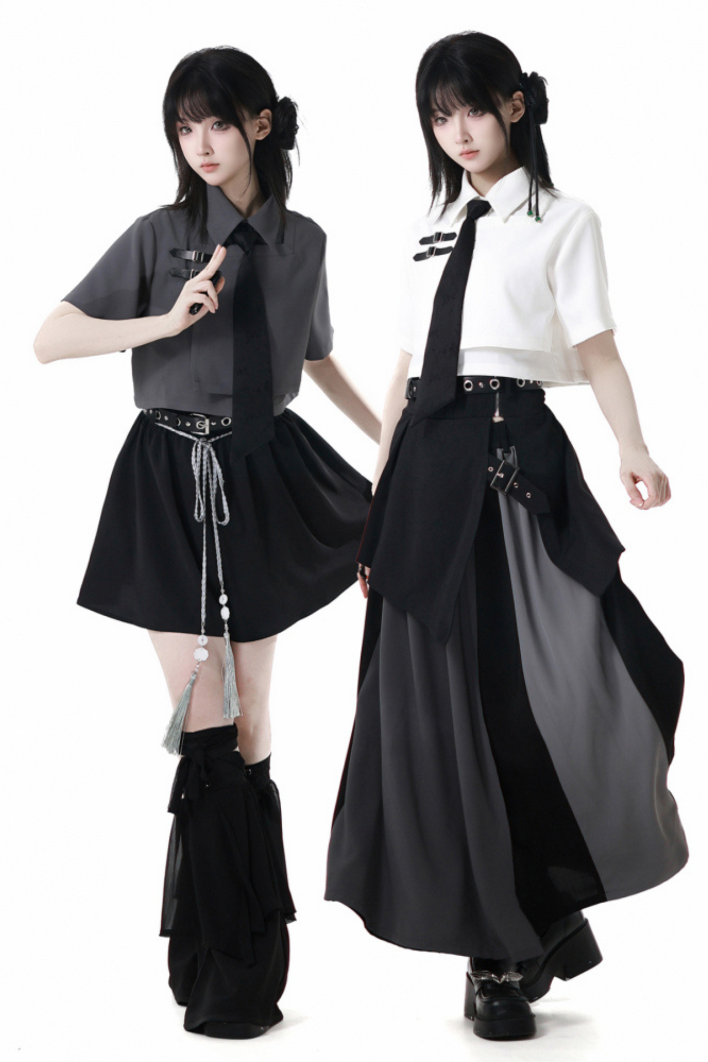 Mode tie short shirt + culottes ++ asymmetrical skirt + long skirt