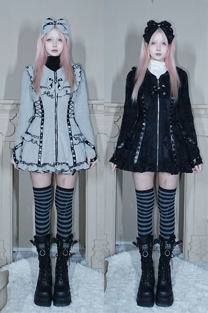 Cat Ear Hood Zipper Dress