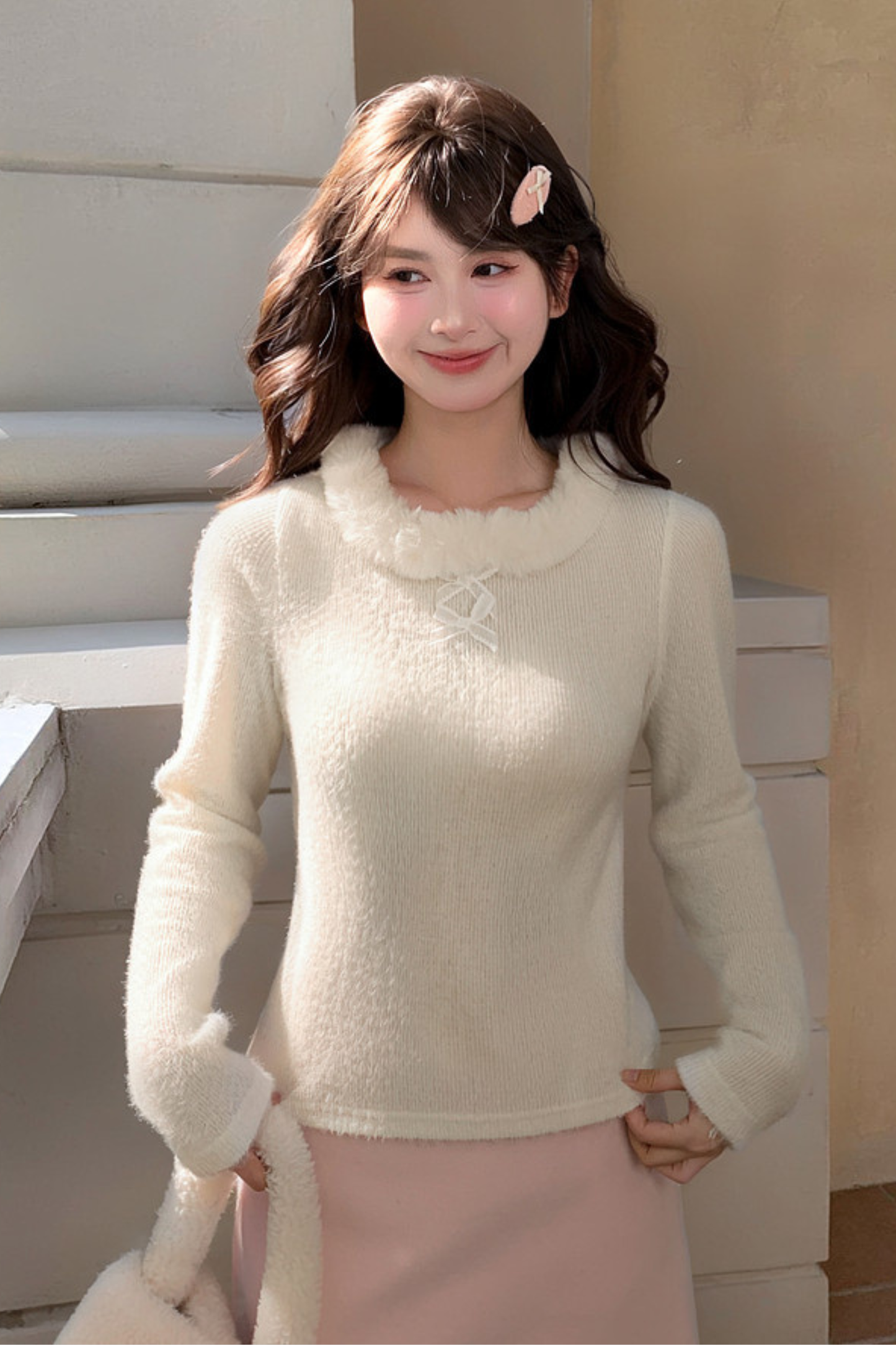 スイートリボンファーニットトップス